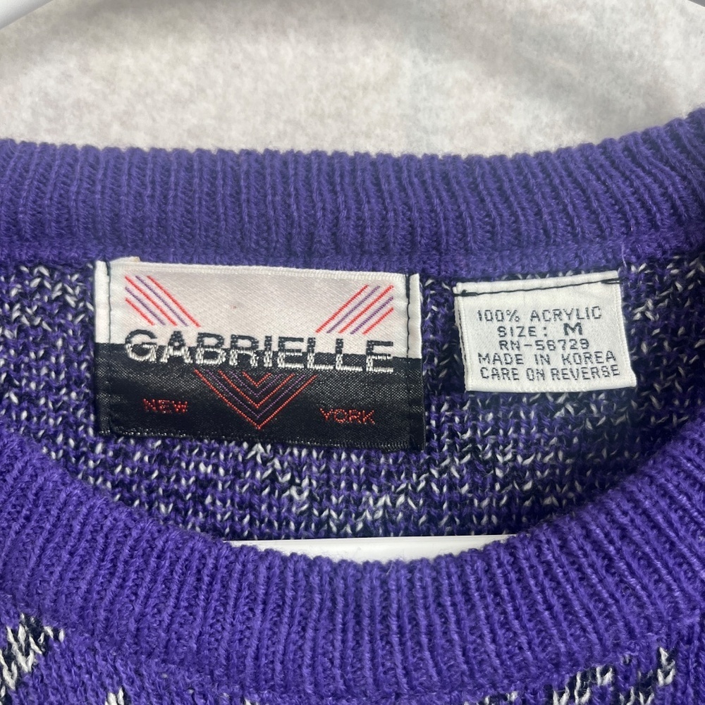 Vintage Gabrielle New York Purple Geometric Knit Sweater Medium - Picture 3 of 4